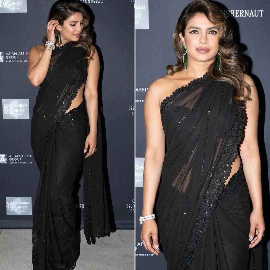 Priyanka Chopra Inspired Sequins Embroidered Georgette Saree
