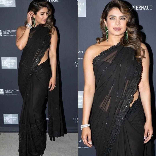Priyanka Chopra Inspired Sequins Embroidered Georgette Saree