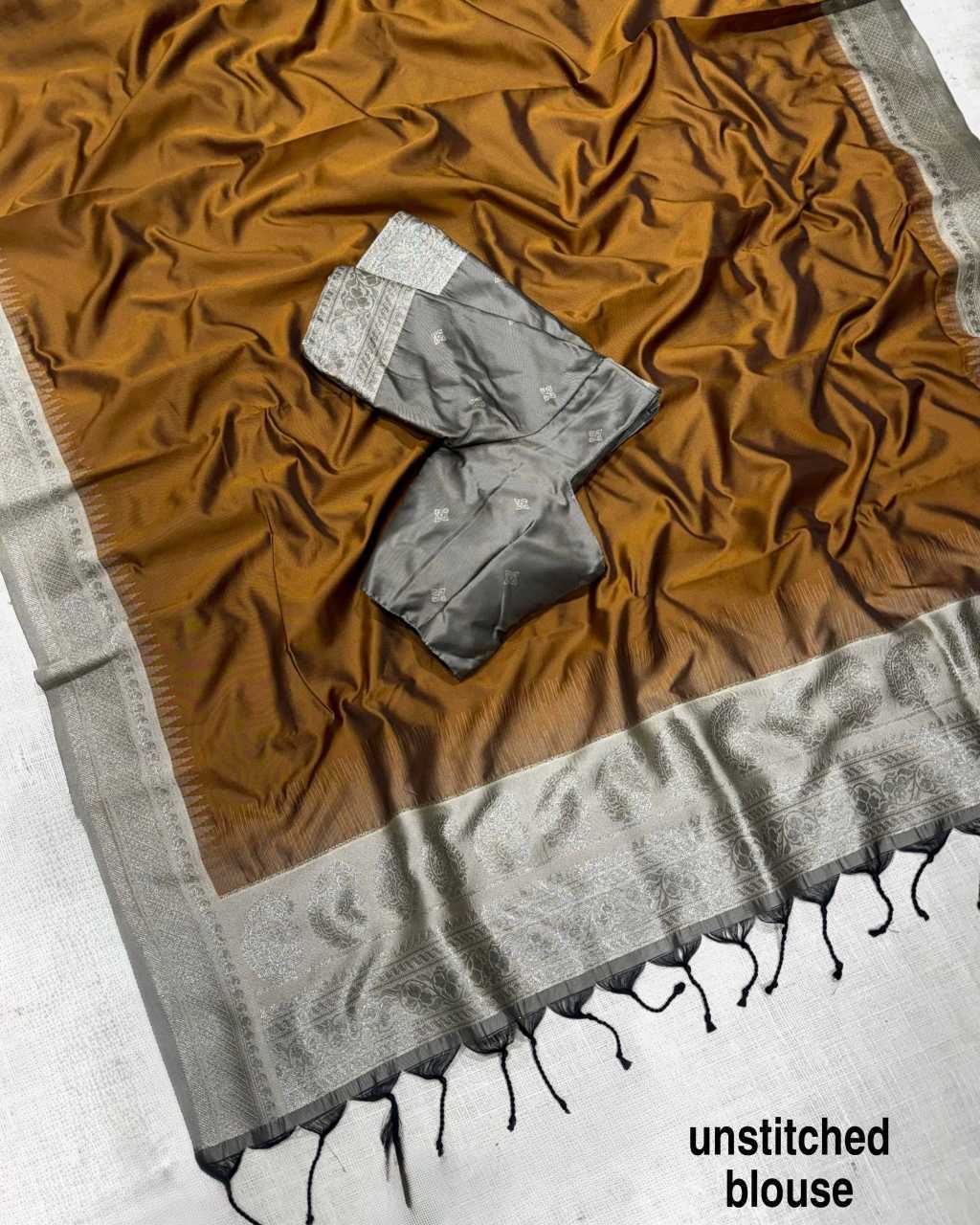 Mustard Traditional Viscose Silk Jacquard Saree with Woven Border & Running Blouse