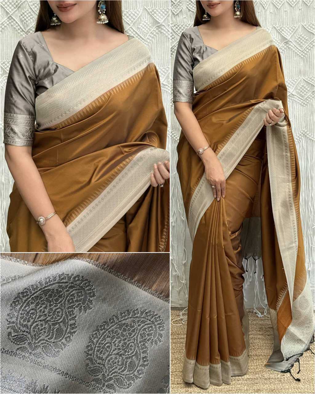 Mustard Traditional Viscose Silk Jacquard Saree with Woven Border & Running Blouse