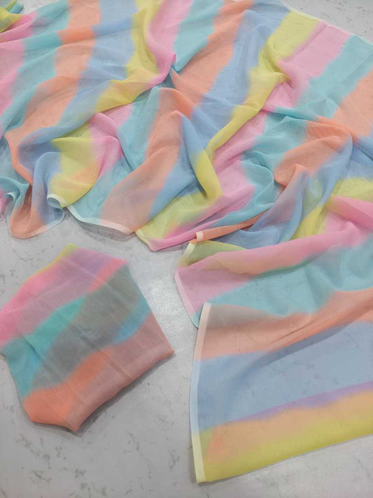 Kareena Kapoor Inspired Pastel Dream Premium Digital Print Chiffon Saree