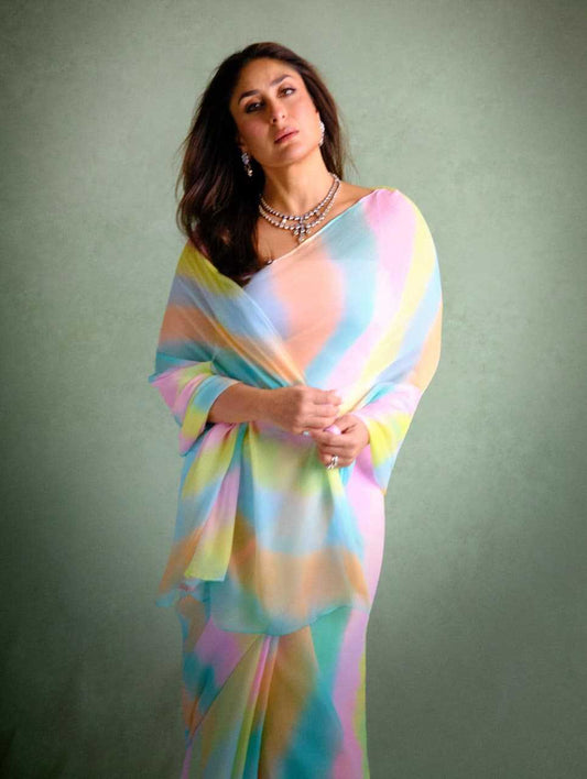 Kareena Kapoor Inspired Pastel Dream Premium Digital Print Chiffon Saree