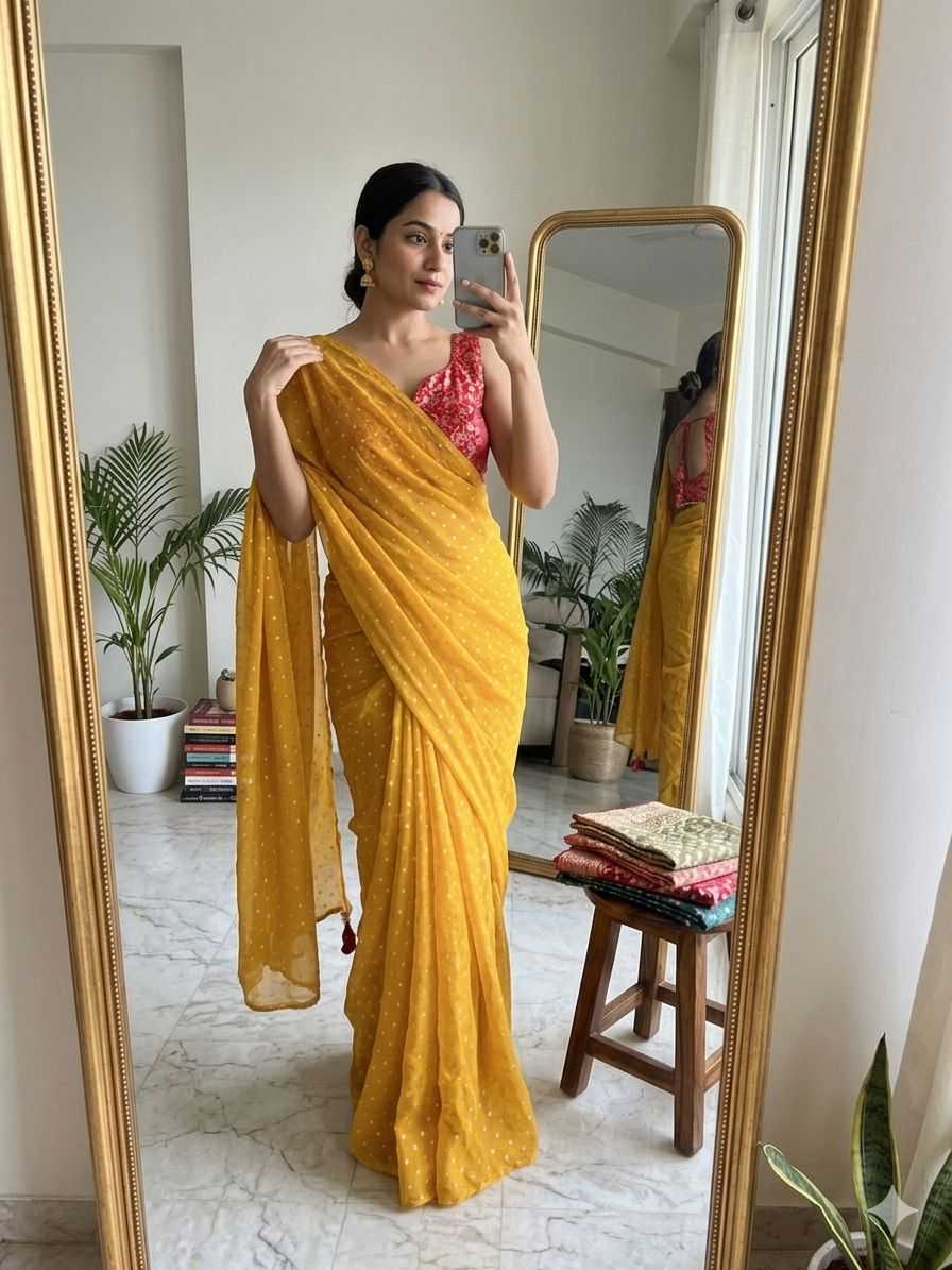 Yellow Tissue Zari Butta Saree with Banarasi Designer Stitched Blouse
