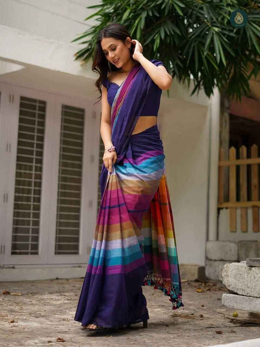 Premium Violet Linen Saree with Tassels