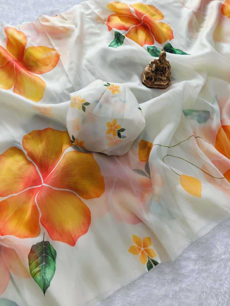 Premium Floral Digital Print Paper Georgette Saree with Matching Blouse