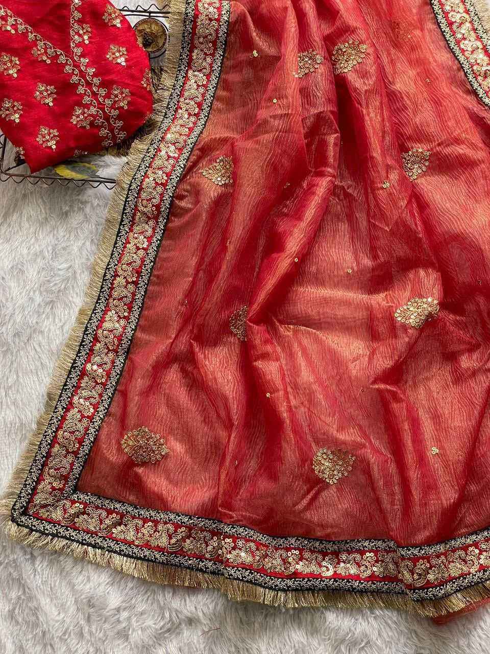 Premium Banarasi Crush Saree with Embroidery, Sequins & Coding Work