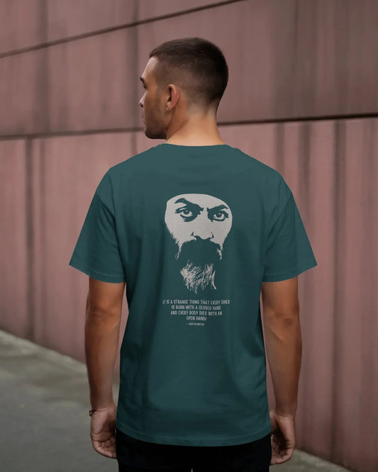Osho Quote Unisex T-shirt – “Born Closed, Die Open” Minimalist Spiritual Tee - Back Print - House of ViDi