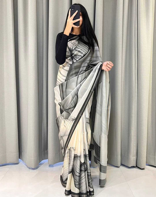 Cotton Silk Printed Saree with Rich Pallu & Blouse