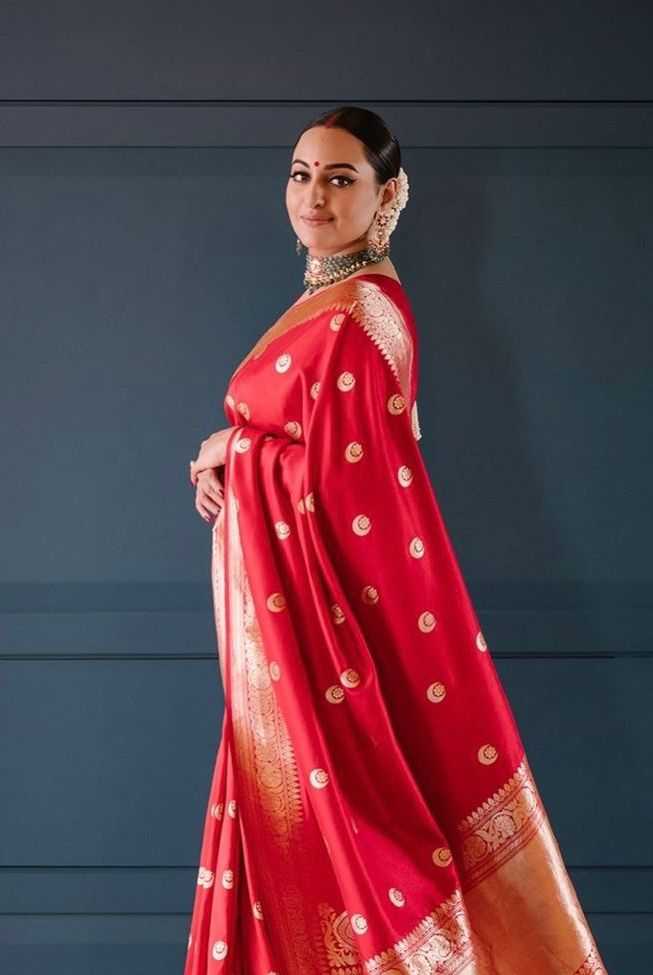 Sonakshi Sinha Inspired Soft Lichi Silk Saree with Jacquard Weaving & Rich Pallu – Timeless Ethnic Elegance - House of ViDi