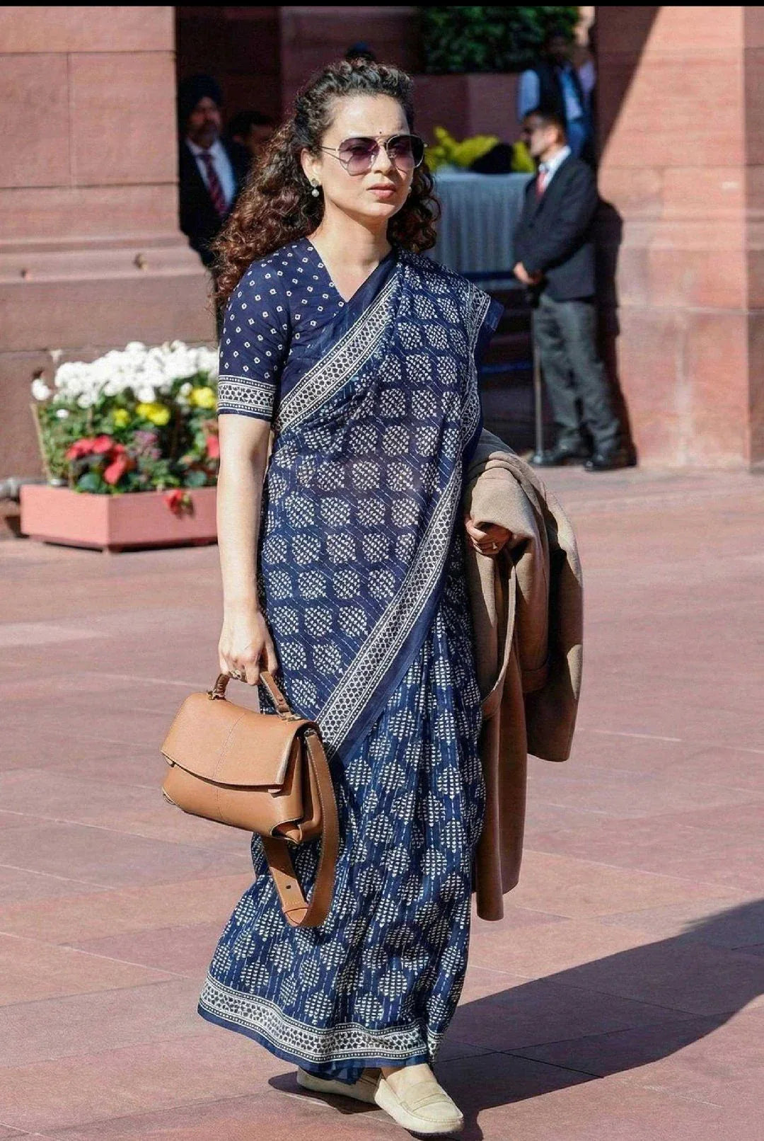 Navy Blue Kangana Ranaut Inspired Pure Cotton Hand Block Print Bagru Saree with Blouse - House of ViDi