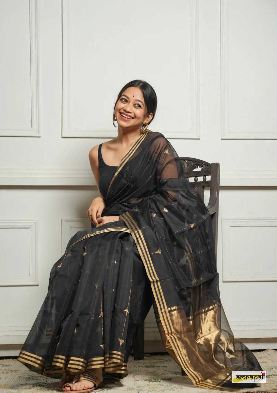 Soft Cotton Silk Saree with Jacquard Weaving & Rich Pallu – Elegant Festive Wear with Unstitched Blouse [Black] - House of ViDi