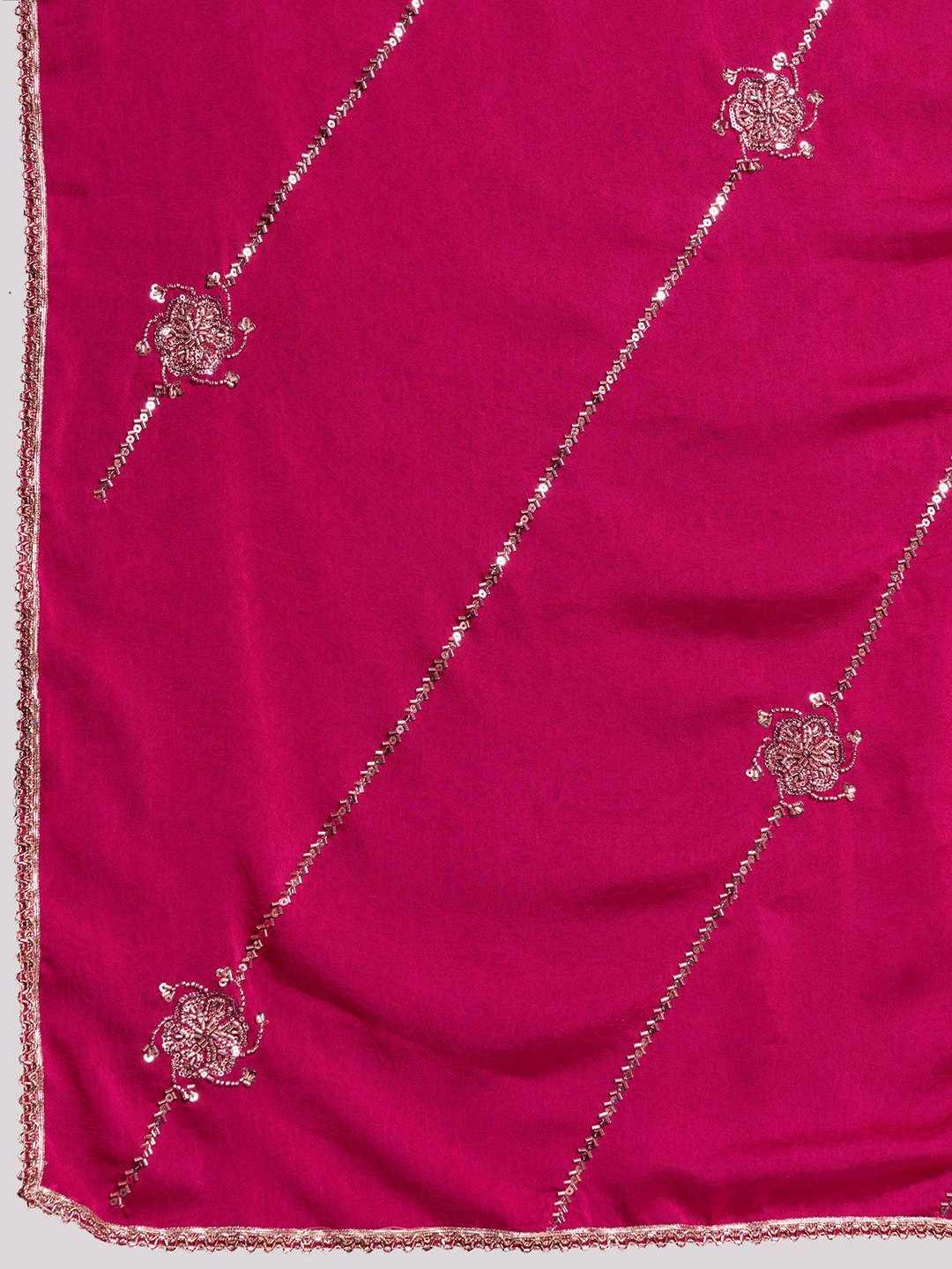 Hot Pink Designer Crush Silk Saree with C-Pallu Beads Embroidery Work - House of ViDi