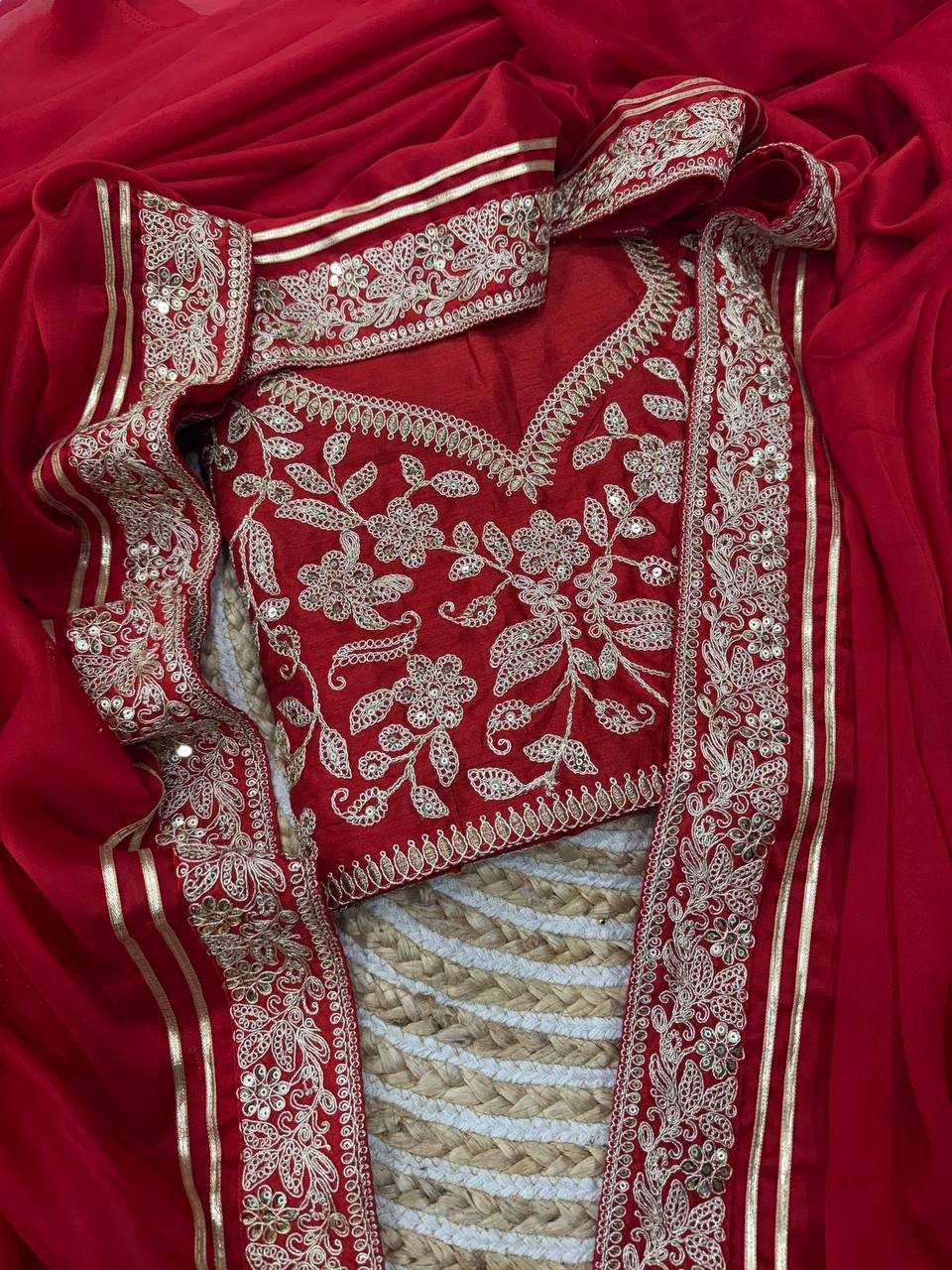 Soft Rangoli Silk Saree with Sequins & Dori Embroidery Border | Designer Banglori Silk Blouse | Party Wear Saree [Red]
