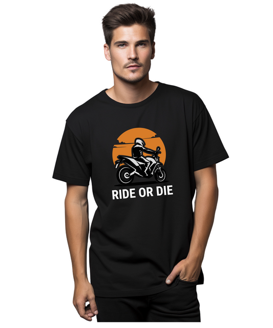 Ride or Die Biker T-Shirt – Unisex Cotton Tee | Sunset Motorcycle Graphic | For True Riders - House of ViDi