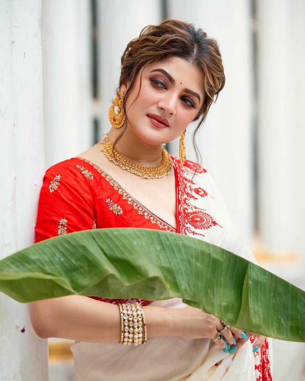 Elegant White & Red Embroidered Rangoli Silk Saree with Designer Mono Banglori Blouse - House of ViDi