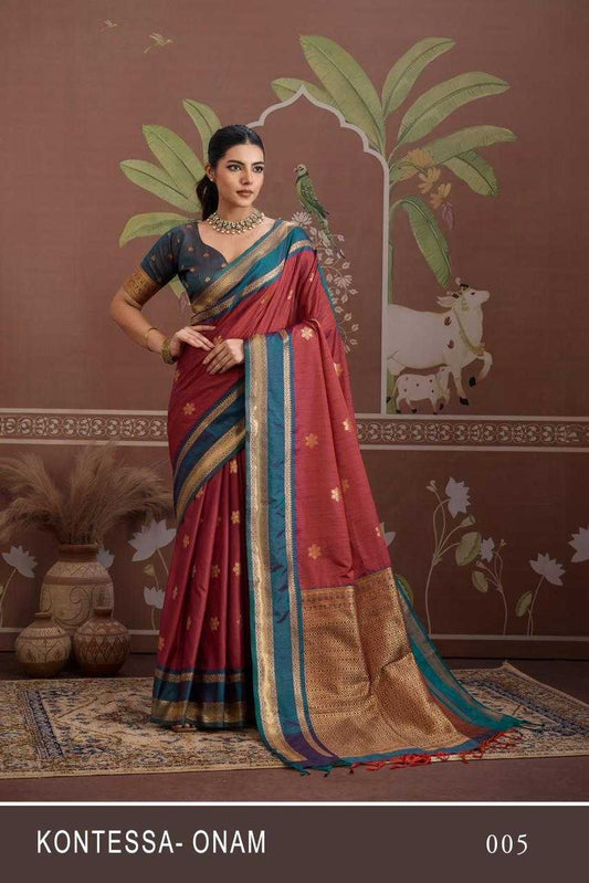 Red Tussar Silk Handloom Weaving Saree with Rich Zari Border – Perfect for Festivals & Celebrations