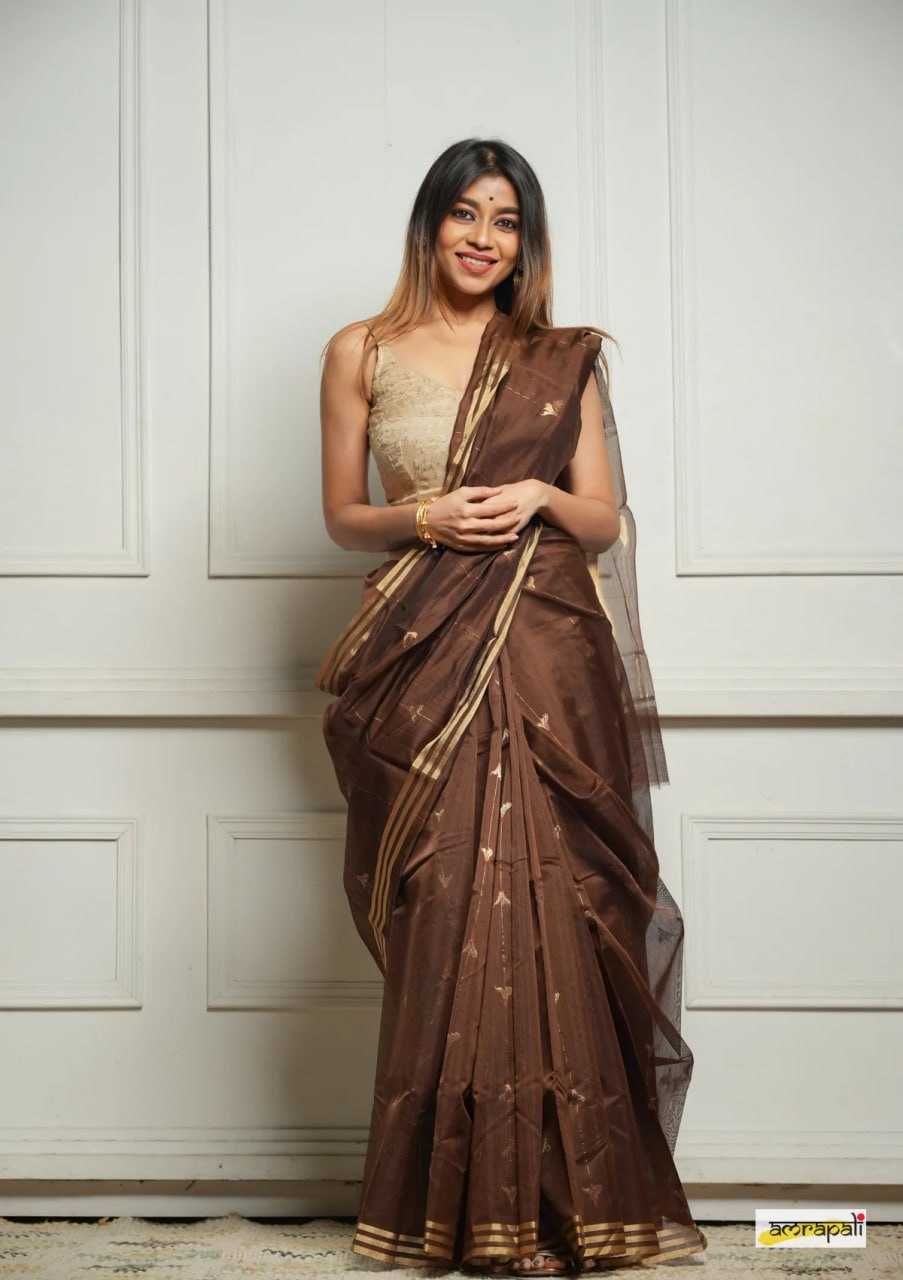Soft Cotton Silk Saree with Jacquard Weaving & Rich Pallu – Elegant Festive Wear with Unstitched Blouse [Brown] - House of ViDi