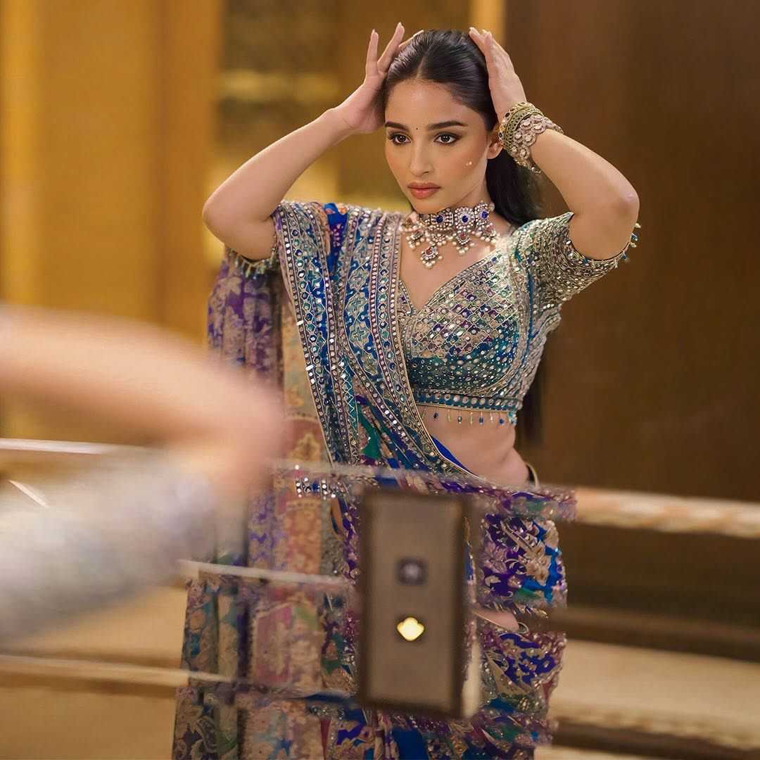 Designer Chinon Silk Mirror Work Saree | Navratri Special Printed Silk Saree with Digital Print & Blouse