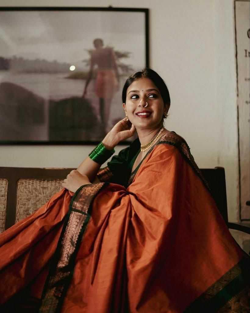 Orange Soft Lichi Silk Saree with Rich Pallu & All-Over Jacquard Weaving | Designer Traditional Silk Saree - House of ViDi