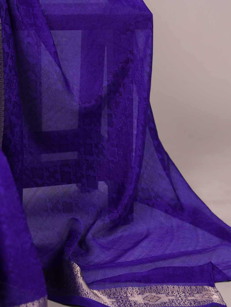 Blue Poly Shimmer Saree with Zari Weaving Border & Matching Blouse | Traditional & Festive Wear Saree - House of ViDi