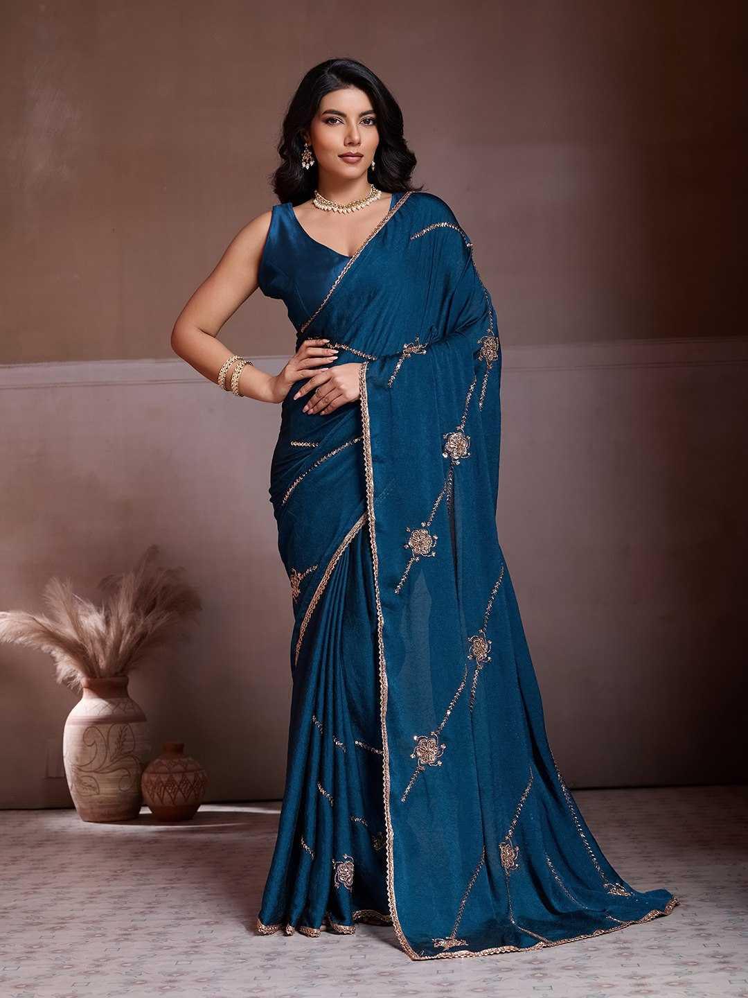 Morpich Designer Crush Silk Saree with C-Pallu Beads Embroidery Work - House of ViDi