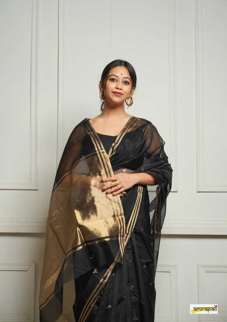 Soft Cotton Silk Saree with Jacquard Weaving & Rich Pallu – Elegant Festive Wear with Unstitched Blouse [Black] - House of ViDi