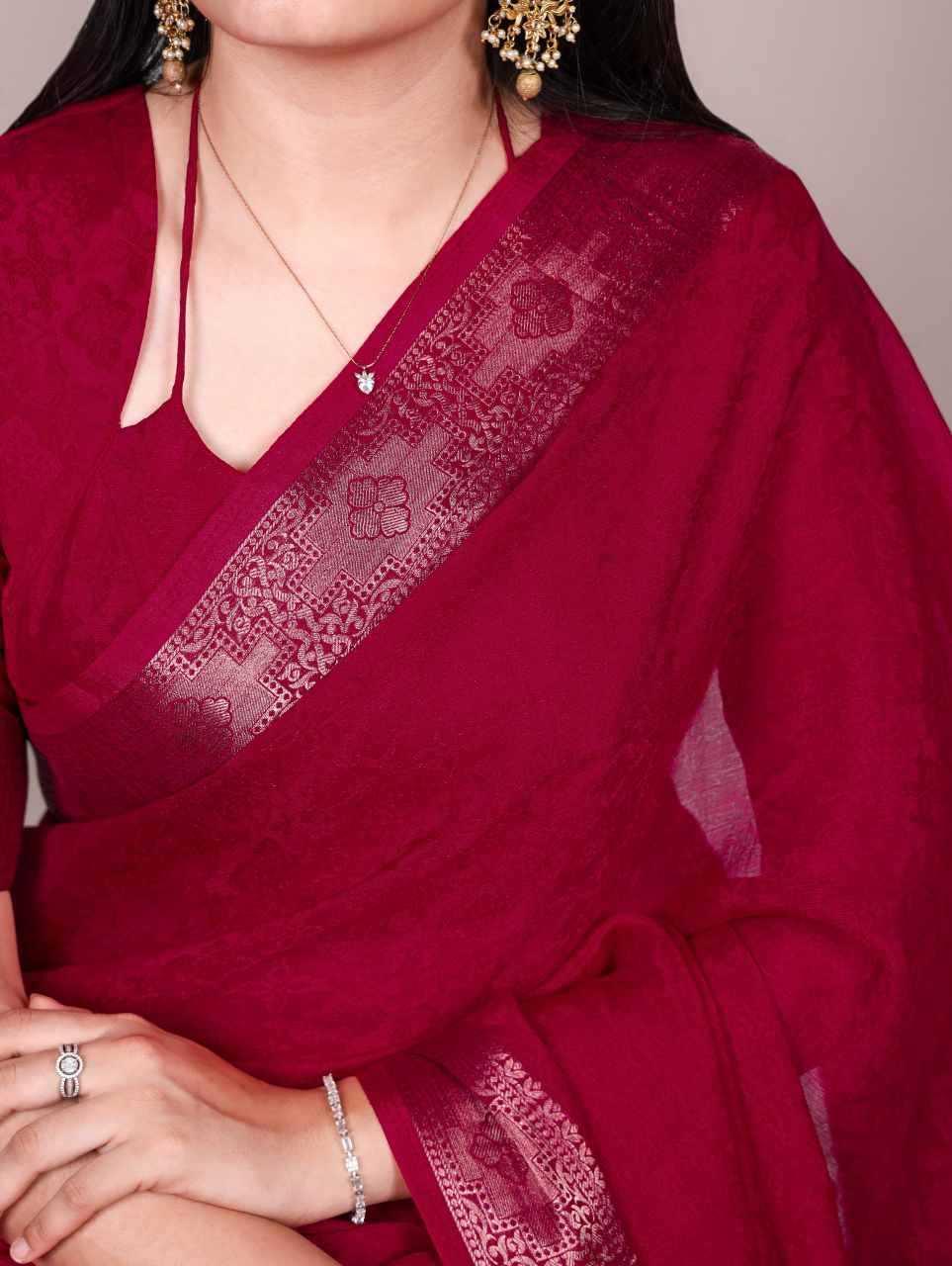 Rani Poly Shimmer Saree with Zari Weaving Border & Matching Blouse | Traditional & Festive Wear Saree - House of ViDi
