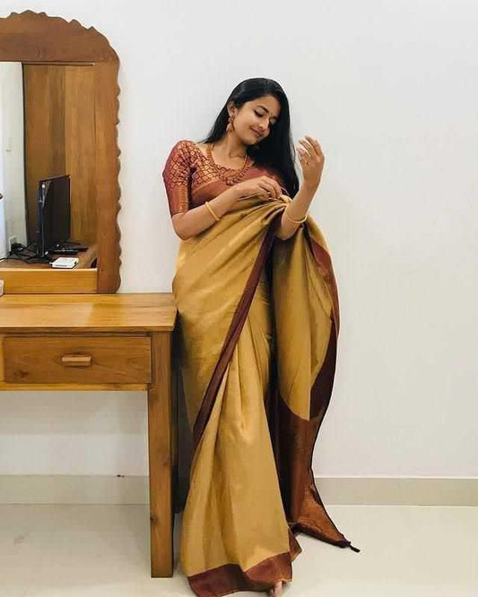 Brown Premium Soft Lichi Silk Saree with Rich Pallu & Jacquard Weaving | Designer Traditional Wear - House of ViDi
