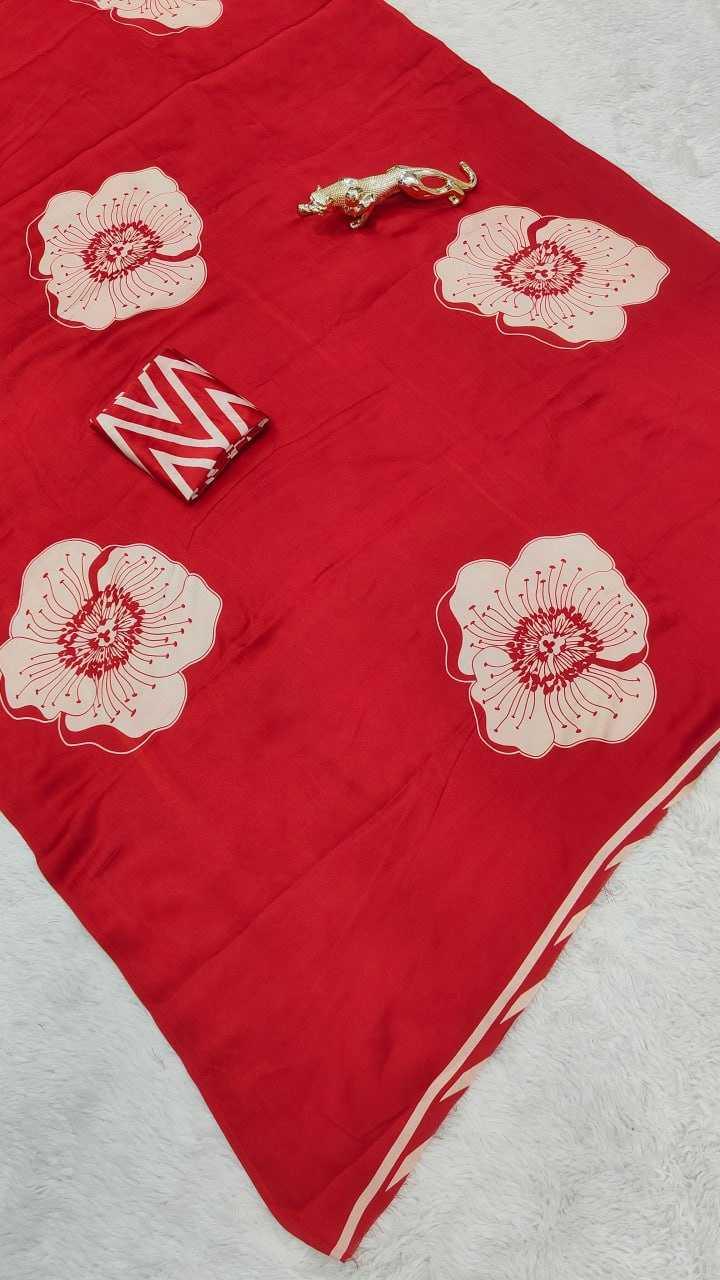 Red Ajrakh Inspired Semi Gajji Silk Party Wear Saree with Printed Border & Rich Pallu - House of ViDi