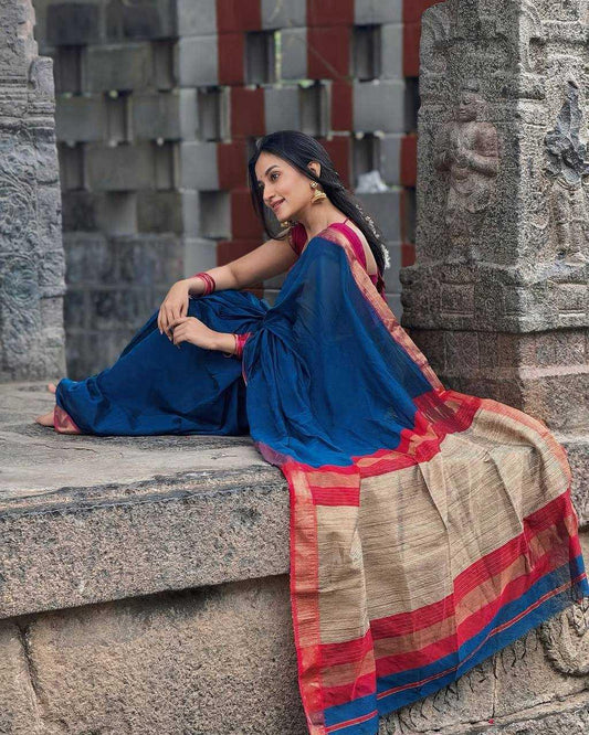 Soft Lichi Silk Saree with Rich Jacquard Weaving & Elegant Zahlars – Traditional Festive Wear [Teal Blue] - House of ViDi