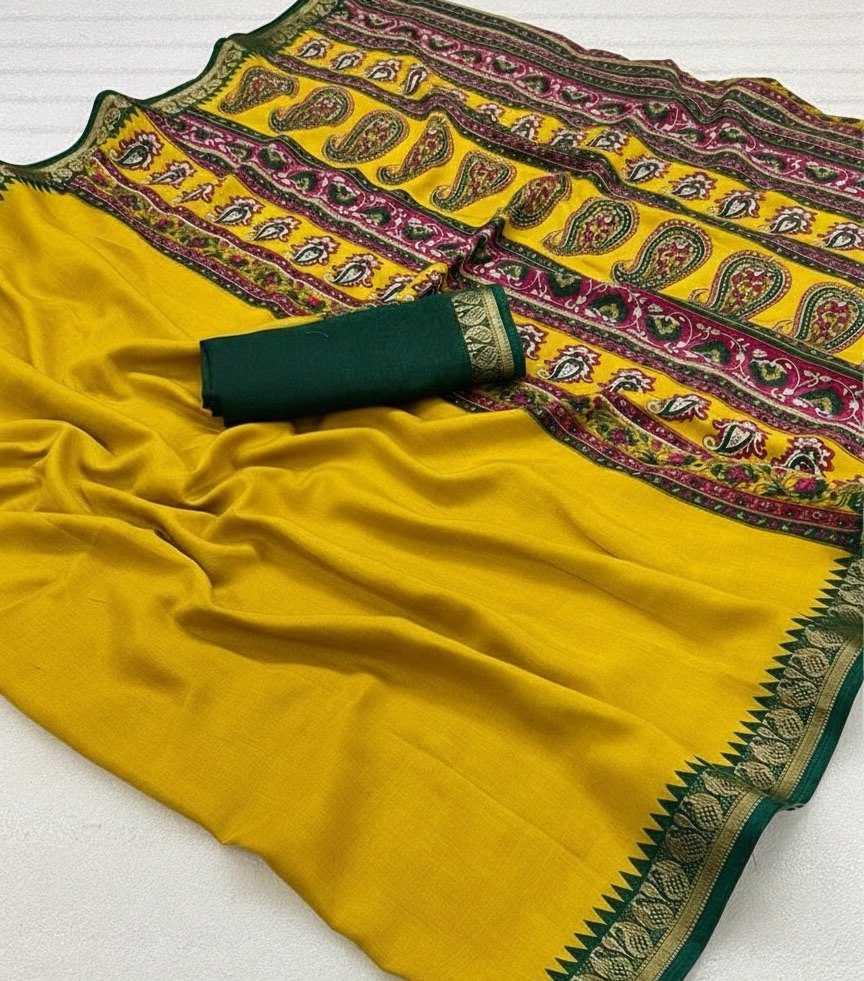 Green Dola Silk Kalamkari Inspired Designer Saree with Zari Woven Blouse - House of ViDi