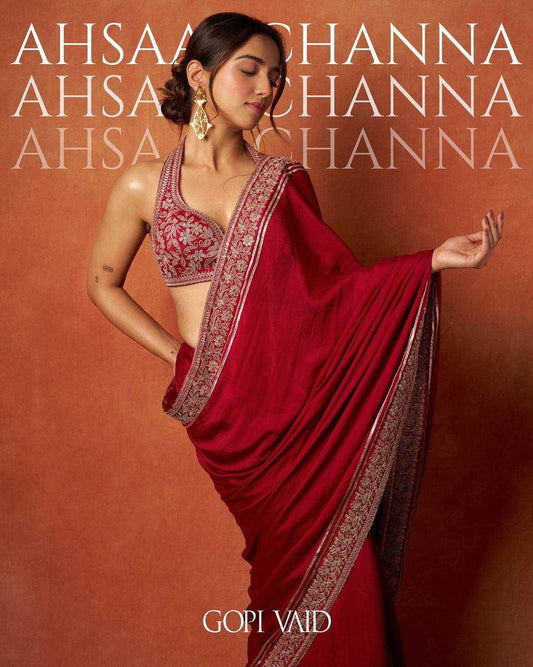 Red Rangoli Silk Saree with Sequins & Dori Border - House of ViDi