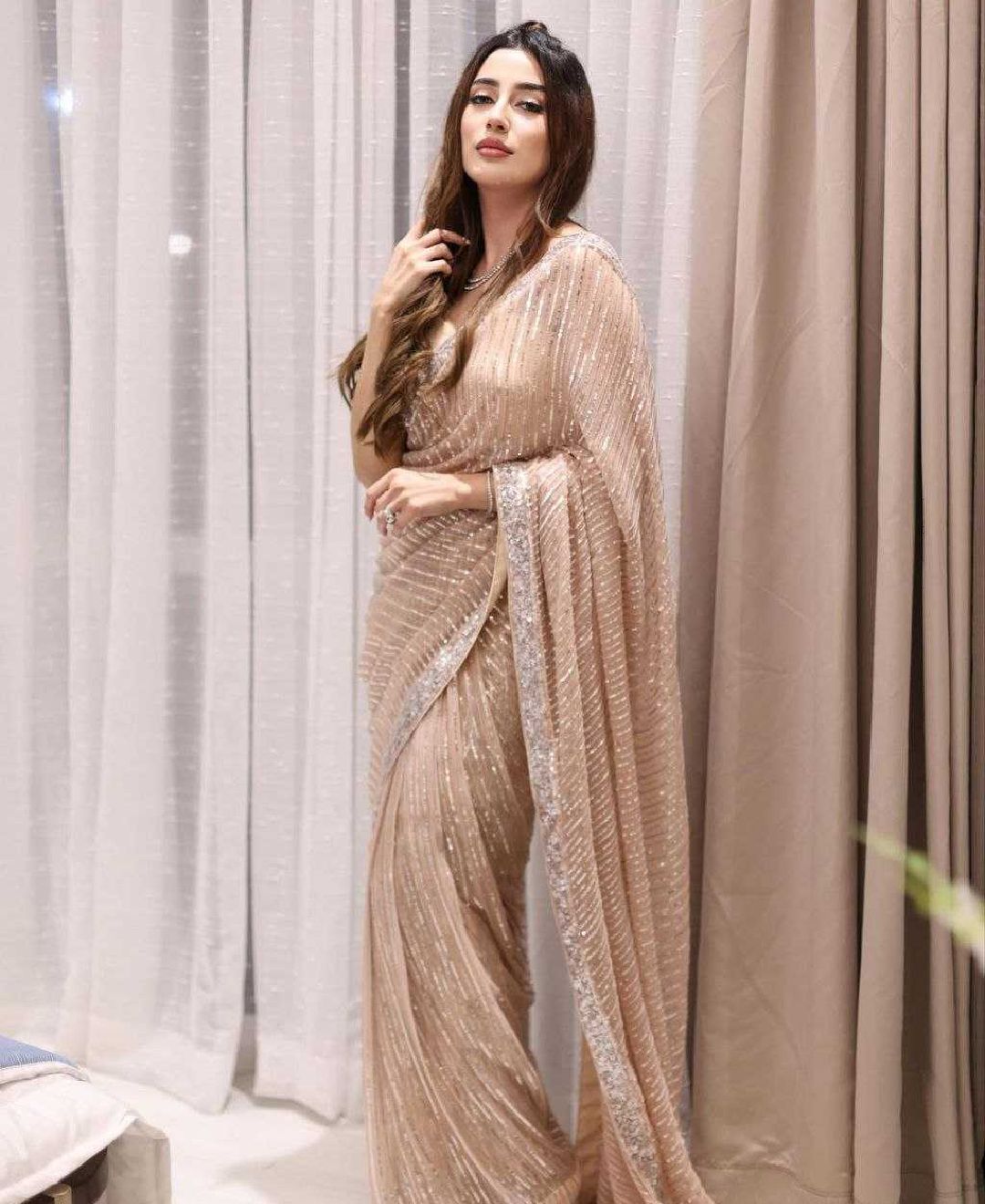 Premium Georgette Saree with 3mm Sequins Embroidery & Designer Lace Border | Party Wear Saree [Blush Pink]