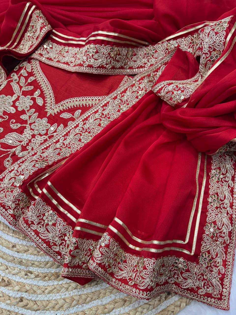 Soft Rangoli Silk Saree with Sequins & Dori Embroidery Border | Designer Banglori Silk Blouse | Party Wear Saree [Red]