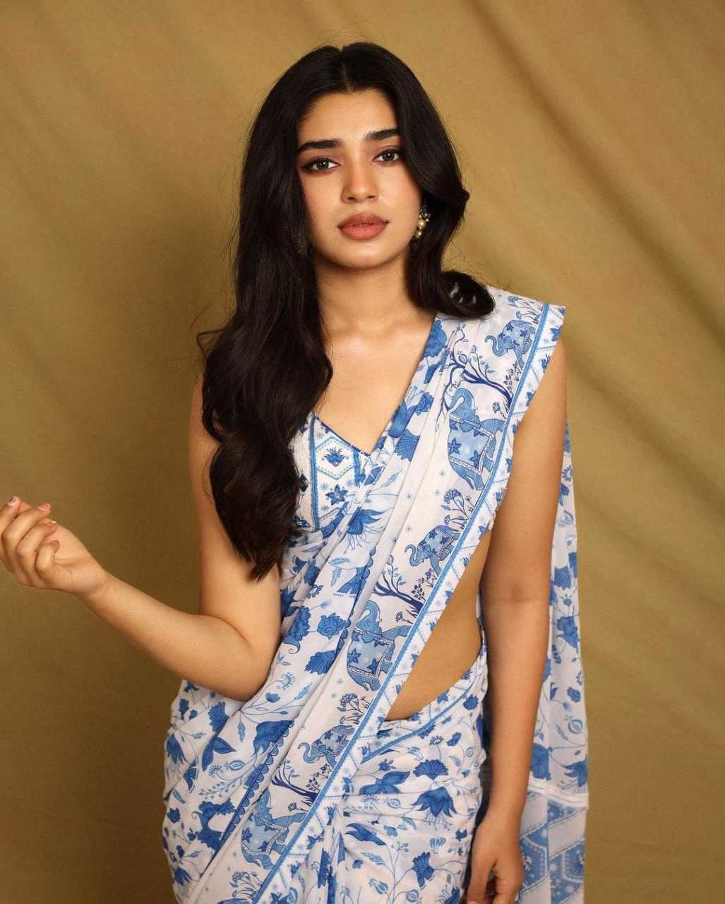 Superfine Georgette White Elephant Print Saree with Monu Lace Border – Designer Party & Festive Wear