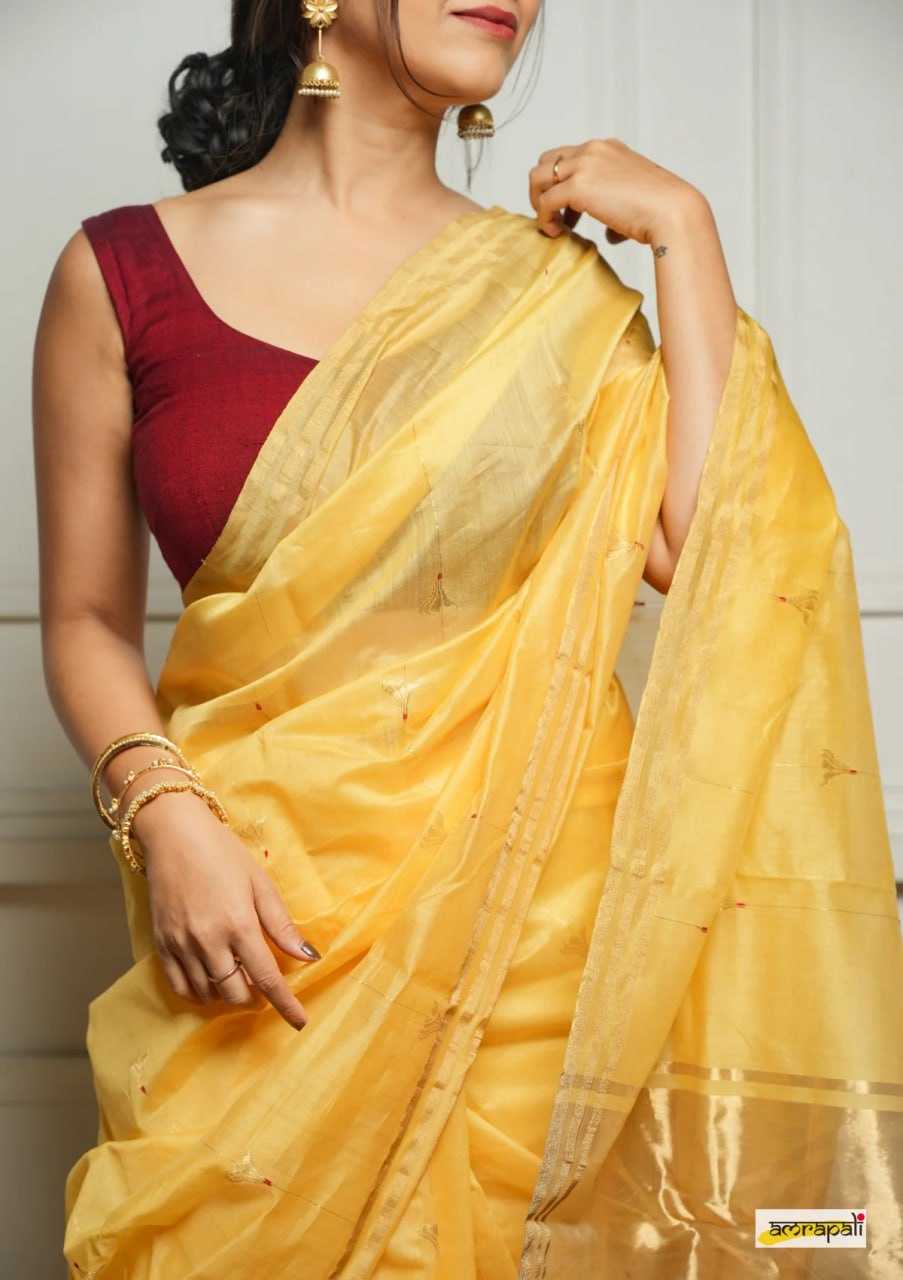 Soft Cotton Silk Saree with Jacquard Weaving & Rich Pallu – Elegant Festive Wear with Unstitched Blouse [Yellow] - House of ViDi