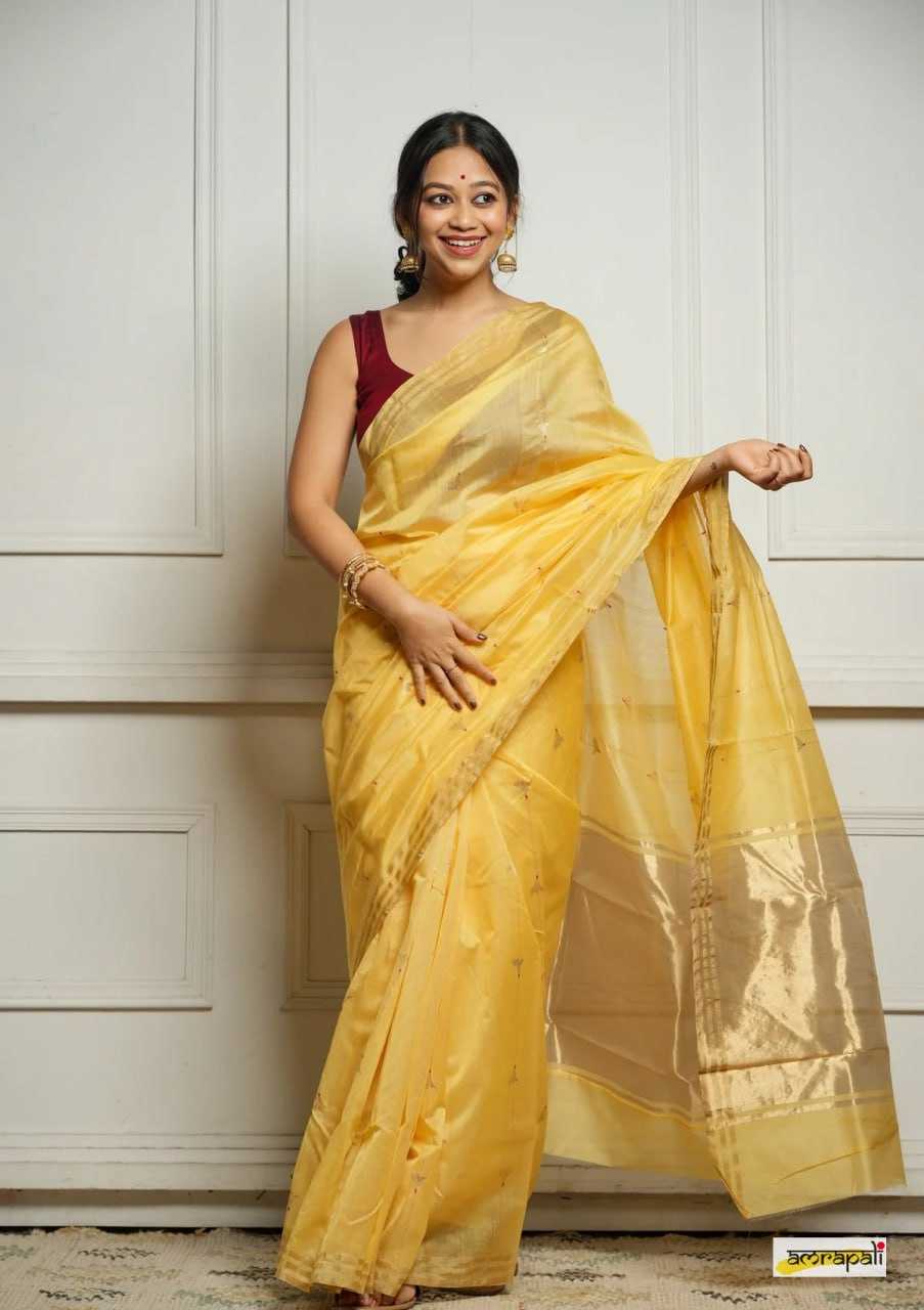 Soft Cotton Silk Saree with Jacquard Weaving & Rich Pallu – Elegant Festive Wear with Unstitched Blouse [Yellow] - House of ViDi