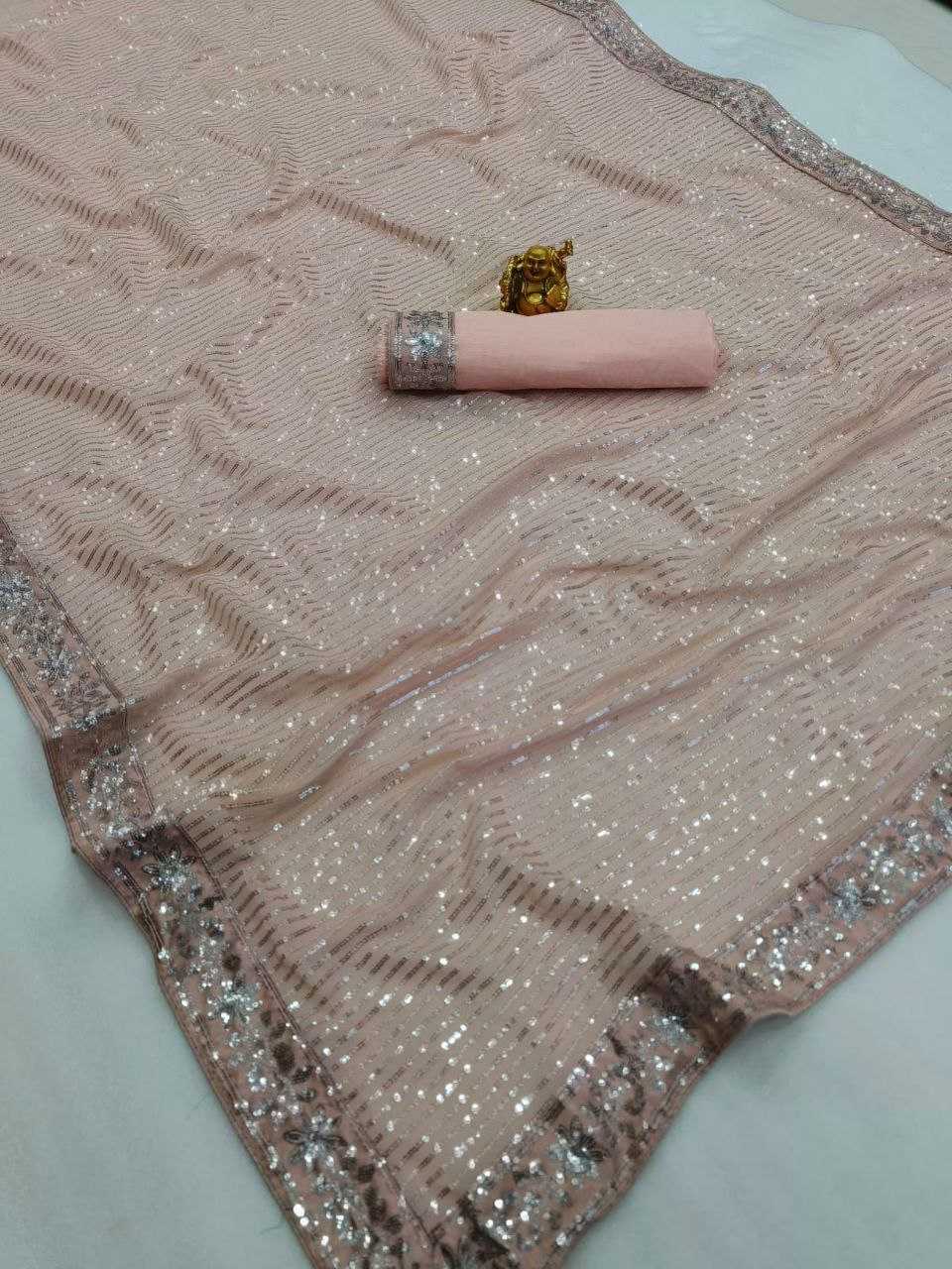 Premium Georgette Saree with 3mm Sequins Embroidery & Designer Lace Border | Party Wear Saree [Blush Pink]