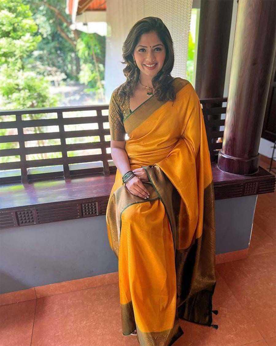 Mustard Premium Soft Lichi Silk Saree with Rich Pallu & Jacquard Weaving | Designer Traditional Wear - House of ViDi