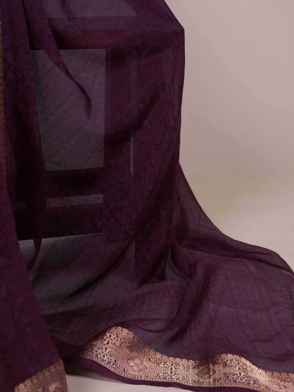 Coffee Brown Poly Shimmer Saree with Zari Border & Blouse - House of ViDi