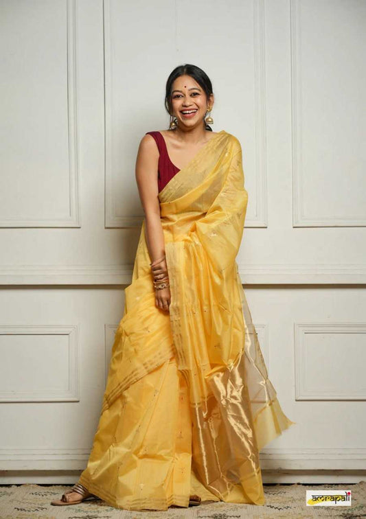 Soft Cotton Silk Saree with Jacquard Weaving & Rich Pallu – Elegant Festive Wear with Unstitched Blouse [Yellow] - House of ViDi