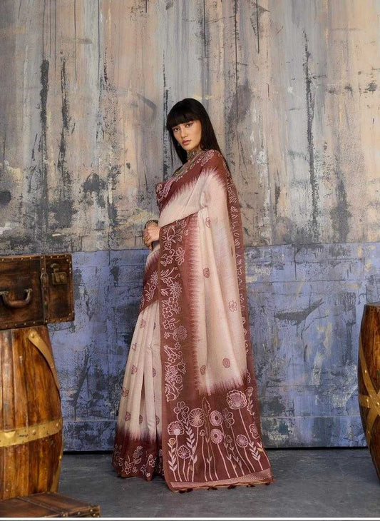 Maroon Munga Cotton Handloom Weaving Designer Saree | Uniform & Casual Wear Saree | House of ViDi