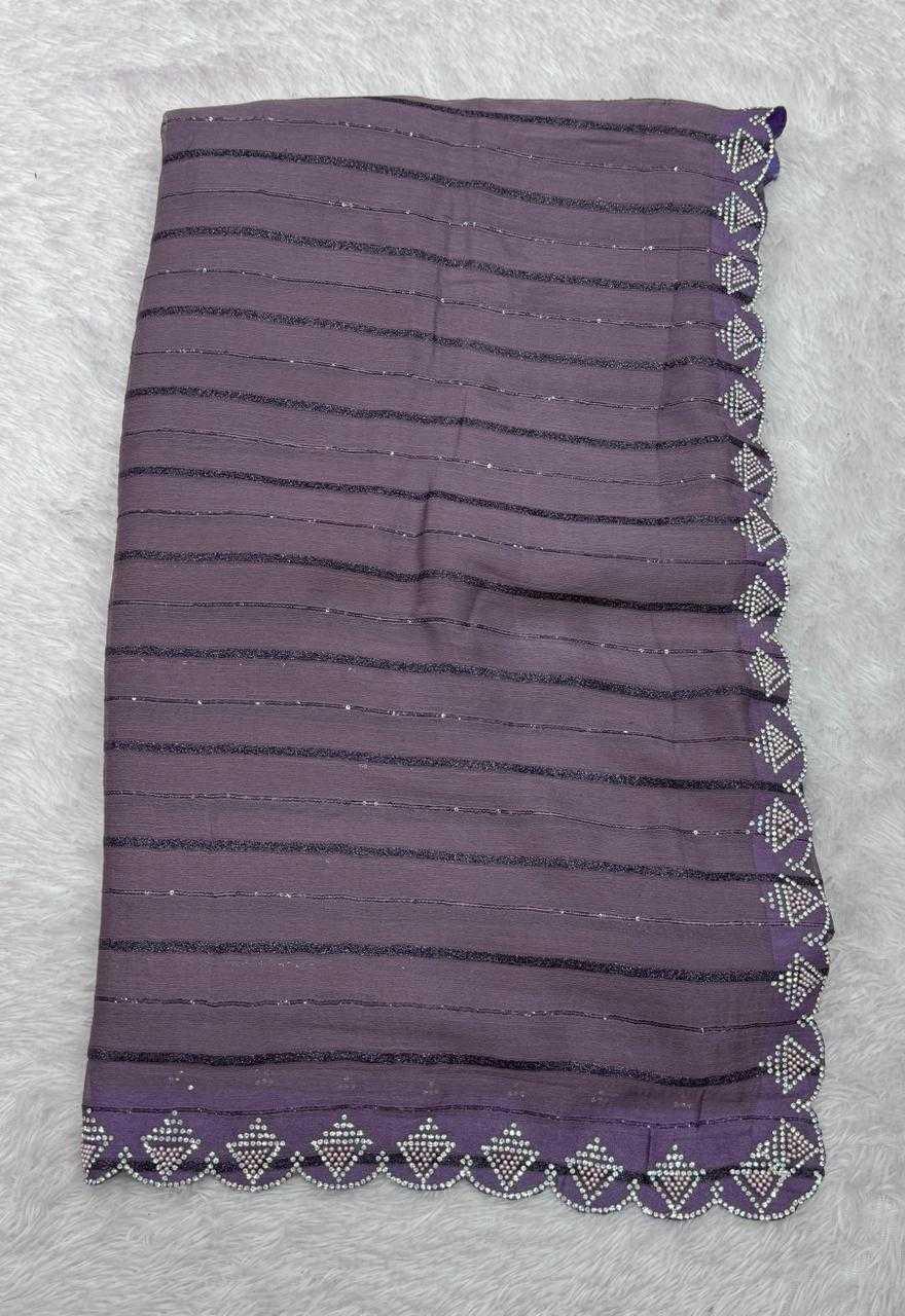 Purple Fancy Dull Moss Crochet Work Saree with Cutwork Moti Border - House of ViDi