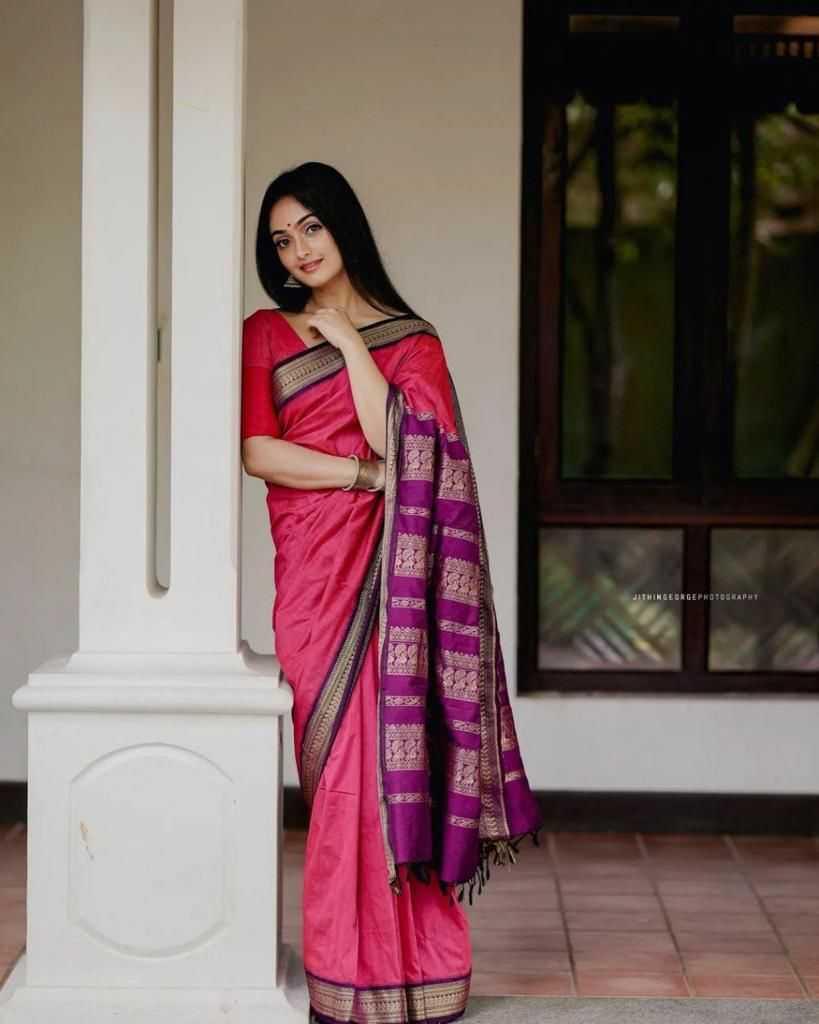 Rani Soft Lichi Silk Saree with Rich Pallu & All-Over Jacquard Weaving | Designer Traditional Silk Saree - House of ViDi