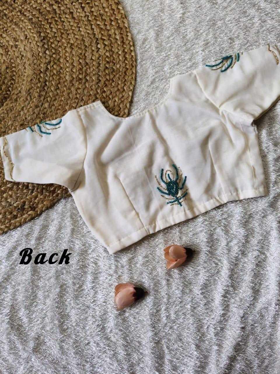 Faux Georgette Saree with Handworked Morpankh Motifs - House of ViDi