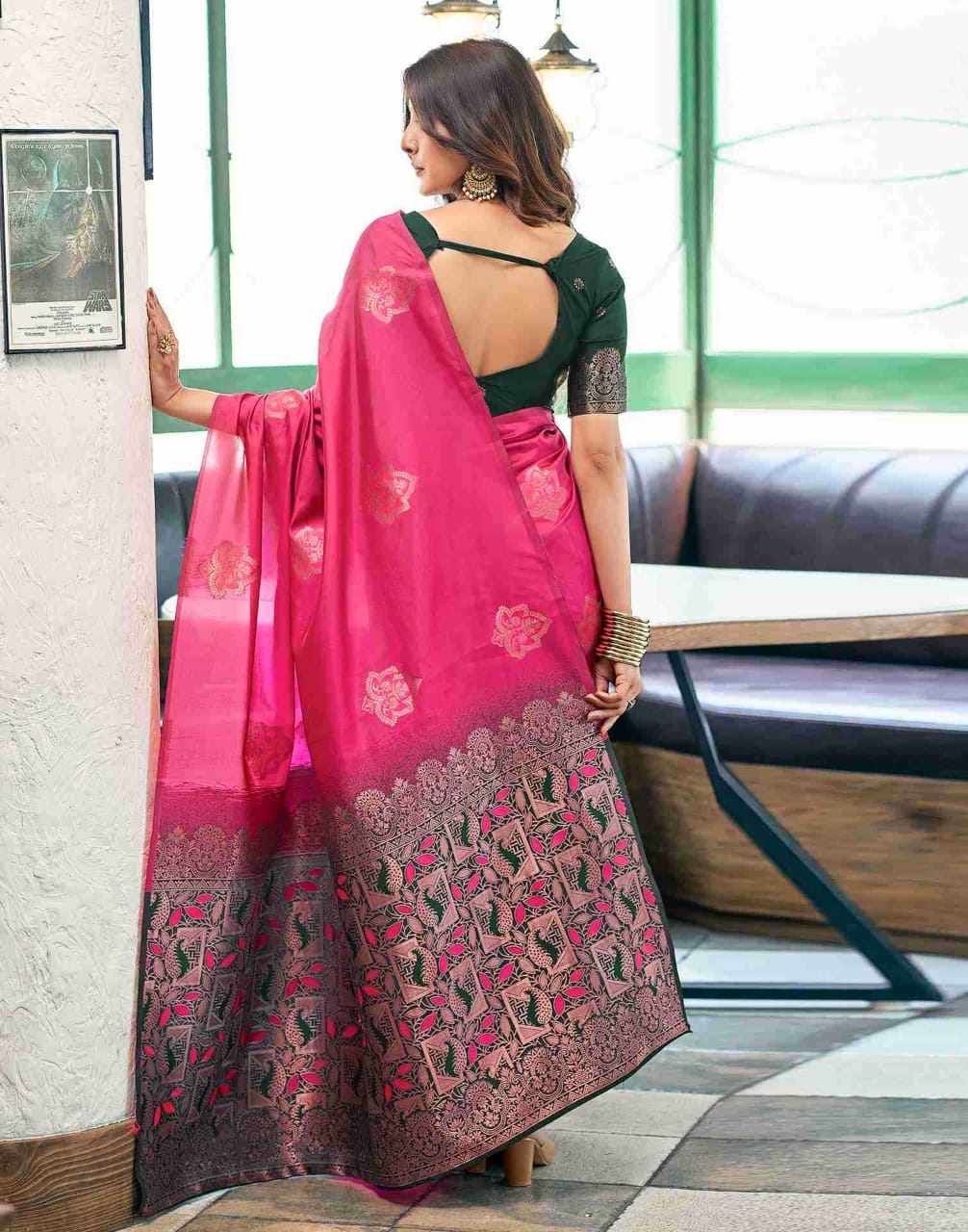 Pink Premium Soft Silk Designer Saree with Copper Zari Weaving & Contrasting Pallu
