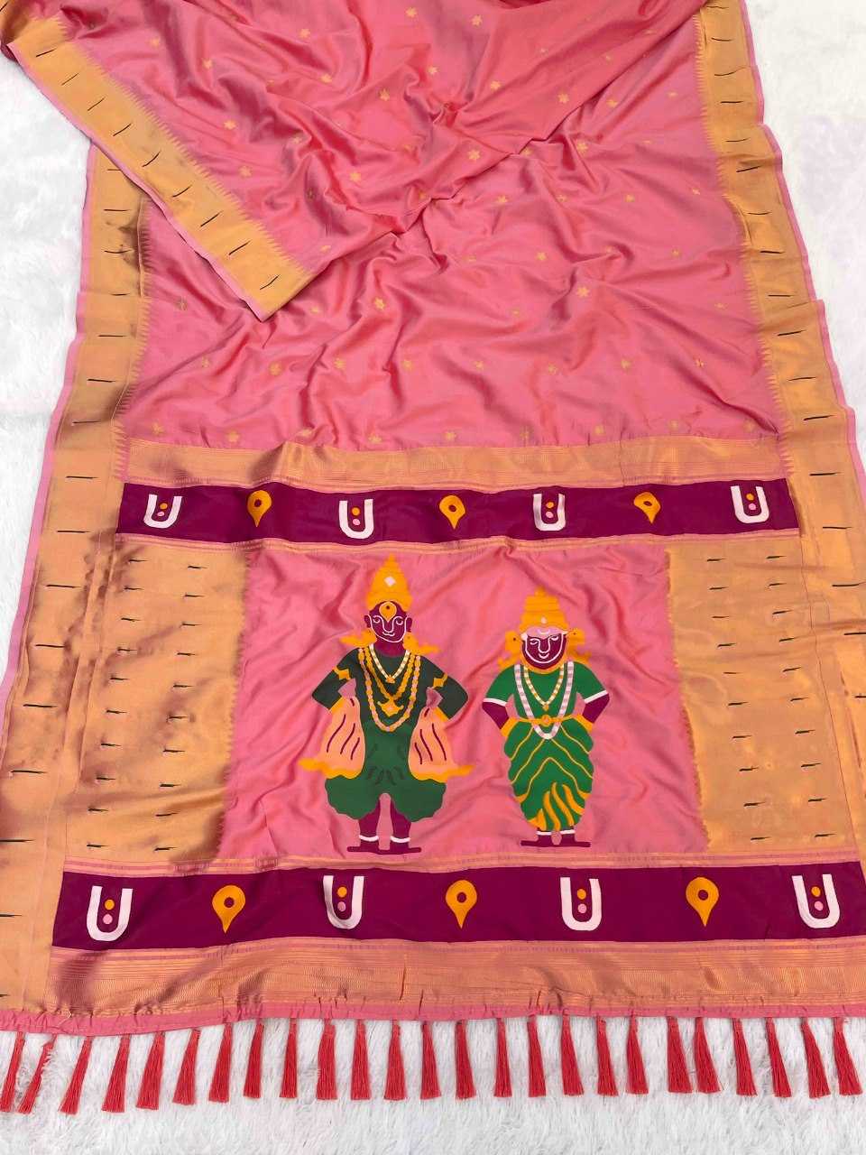 Vitthala Paithani Silk Saree with Muniya Border & Brocade Blouse – Traditional Wedding & Festive Wear [Rani Pink] - House of ViDi