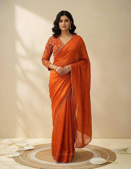 Orange Space Silk Designer Saree with Sequins & Beads Work | Party Wear Saree | House of ViDi - House of ViDi