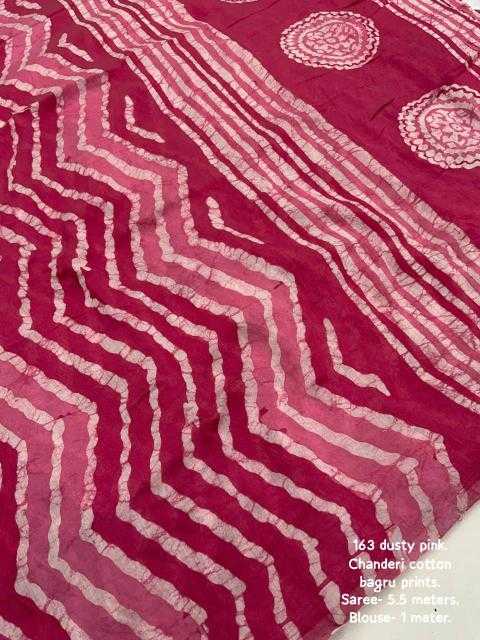 Pink Chanderi Cotton Bagru Batik Printed Saree with Zig Zag Motifs & Tassel Pallu | House of ViDi