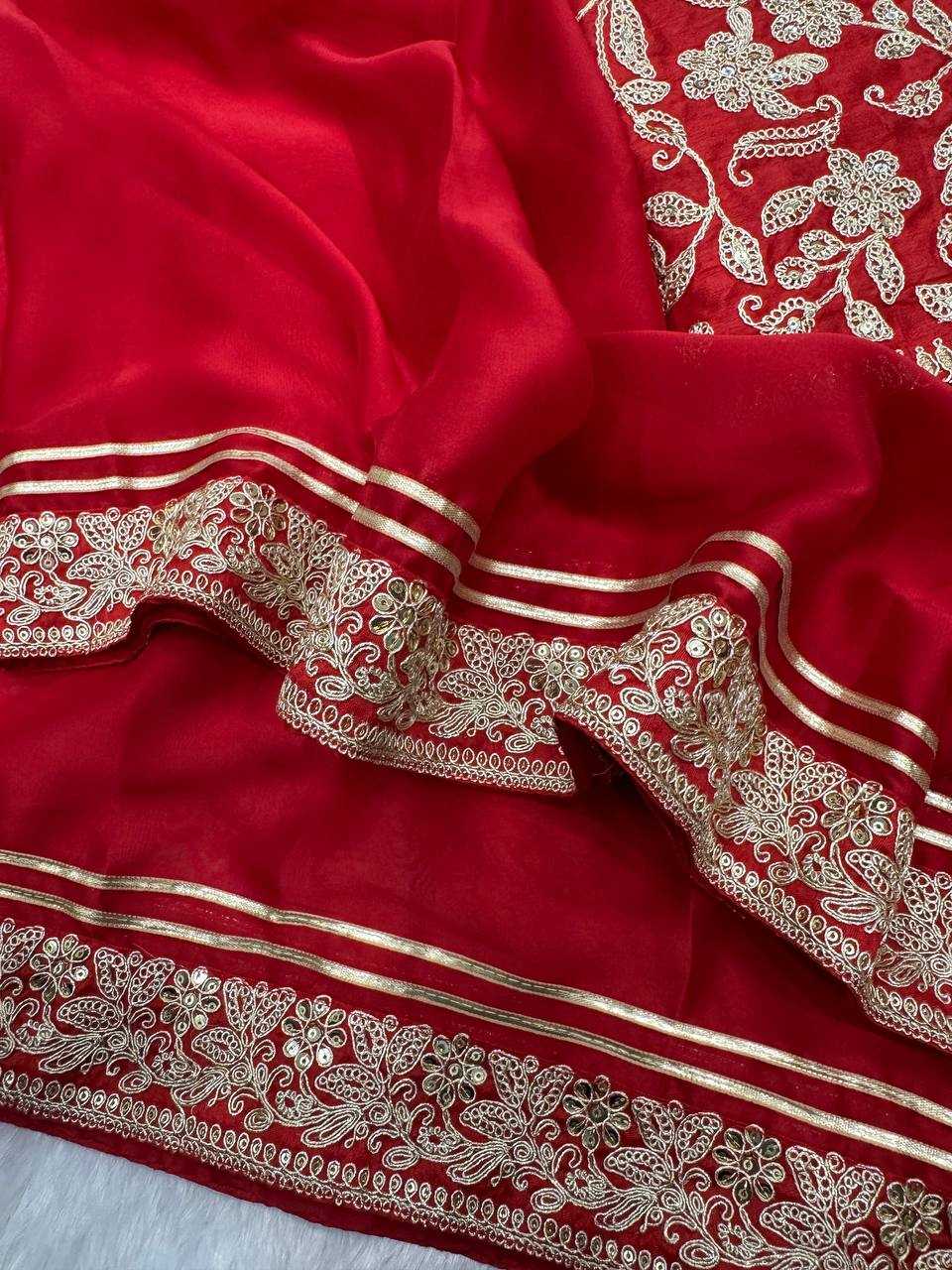 Soft Rangoli Silk Saree with Sequins & Dori Embroidery Border | Designer Banglori Silk Blouse | Party Wear Saree [Red]